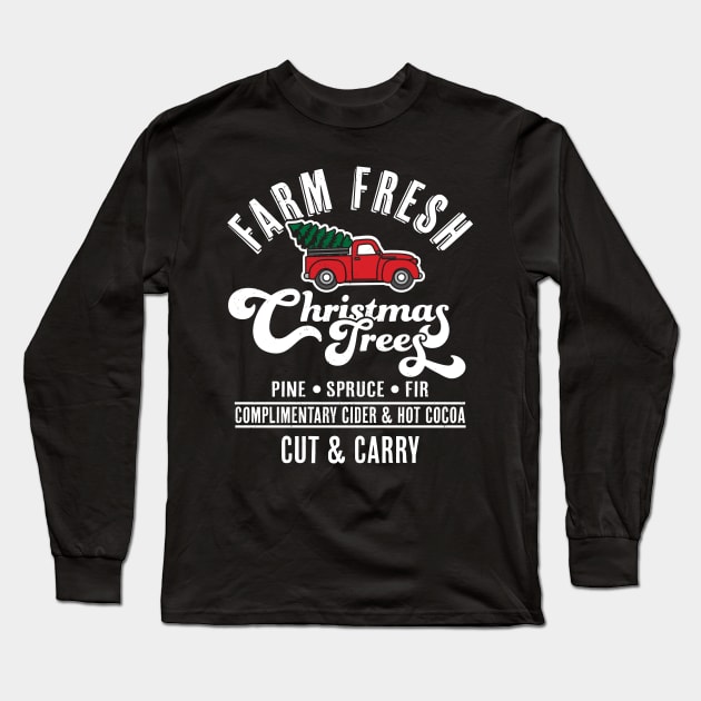 Farm Fresh Christmas Trees - Red Truck Christmas Tree Xmas Long Sleeve T-Shirt by OrangeMonkeyArt